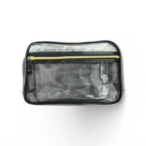 Large Clear Travel Toiletry Bag with Black Trim and Gold Details